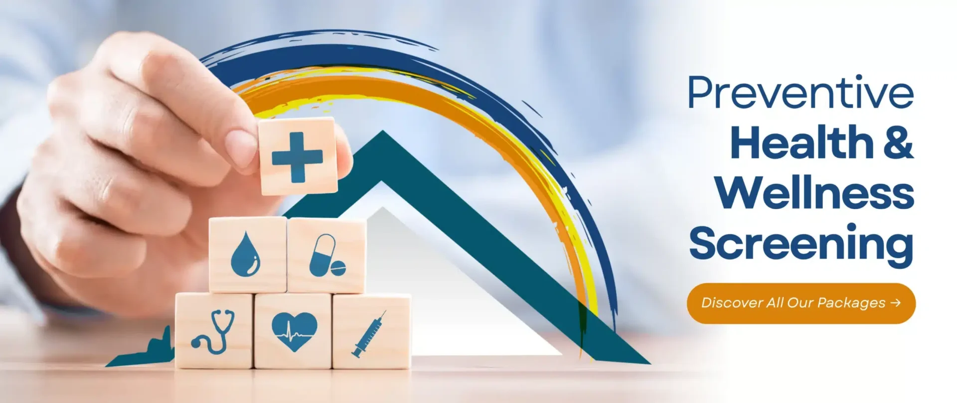 Preventive health and wellness screening banner with medical icon blocks